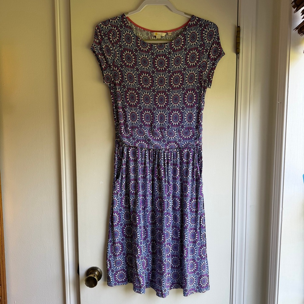 Boden Womens Blue Purple Geometric Medallion Jersey Pocket Dress J0326 US 6R